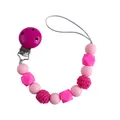 Roze siliconen speenketting met beukenhouten clip en gehaakte kralen voor baby's - Rozerood