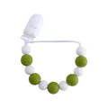 Catenella portaciuccio per neonati con perle in silicone bianco e verde oliva e clip - Verde avocado
