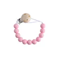 Catenella portaciuccio con perle di silicone rosa e clip in legno naturale - Rosa