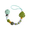 Catenella portaciuccio in silicone con foglia di monstera e lettere BABY - Verde avocado