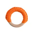 Handmade wooden baby teething ring with orange braided cotton cord for grip - Orange