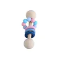 Sonaglio per neonati con perline di silicone rosa e blu su telaio in legno - Blu