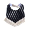 Classic black and white polka dot baby bib with cream woven tassels and neck ties - Black with White Polka Dots
