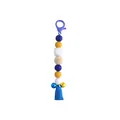 Colorful silicone bead keychain featuring a smiling wood bead, blue tassel, and bell charms - Blue