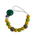 DIY baby speenkoord met gele en groene siliconen kralen en gehaakte details - Donkergroen