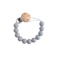 Catenella portaciuccio in silicone per neonati con perline grigie e clip in legno naturale - Grigio chiaro
