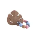 Baby beech wood monstera leaf teether with colorful silicone beads in blue and pink - Teething Gelatin / Blue