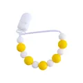 Catenella per ciuccio per neonati con perline in silicone giallo e bianco e clip - Giallo brillante