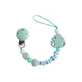 Catenella portaciuccio in silicone con perline verde menta e ciondolo foglia monstera - Verde chiaro