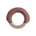 Wooden baby teething ring with handcrafted terracotta brown woven cotton cord grip - Coffee