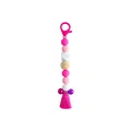 Pink DIY silicone bead keychain with lobster clasp, smiley wood bead and tassel charm - Rose Red