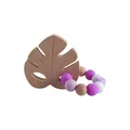Purple silicone and beech wood leaf teether with colorful tactile sensory beads - Teething Gelatin / Light Purple