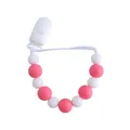 Catenella portaciuccio con perle in silicone bianco e rosa e clip in plastica bianca - Rosso anguria