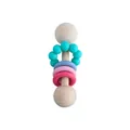 Rantolo in legno per neonati e massaggiagengive in silicone con perle blu e rosa su sfondo bianco - Verde di Natale
