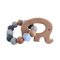 DIY elephant beech wood and silicone bead baby teething ring in grey and blue tones - Elephant Style