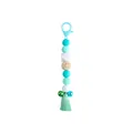 DIY lobster clasp keychain with blue green silicone beads, wooden smile bead and tassel - Light Green