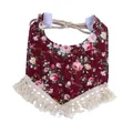 Floral flamingo baby bib in deep burgundy with white tassels and cotton weave straps - Red Floral Print