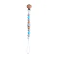 Baby Schnullerkette mit blauen Silikonperlen und Buchenholzclip im Marmor-Design - Blau