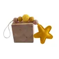 Ginger yellow pentagon star keychain with crochet ball and natural wooden beads - Yellow