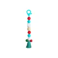 DIY beaded keychain with smiley face wood bead, colorful silicone beads and green tassel - Dark Green