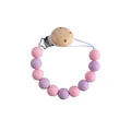 Silikon Schnullerkette mit rosa und lila Perlen und einem runden Holz Sicherheitsclip - Rosa Violett Mix