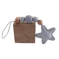 Handmade keychain with grey star leather charm, crochet beads and natural wooden beads - Gray