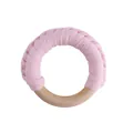 Pink hand-woven cotton cord on natural wooden baby teething ring and rattle toy - Light Pink