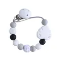 DIY silicone baby pacifier clip with marble beads and white monstera leaf charm - White