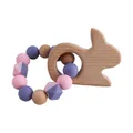 DIY beechwood bunny teether ring with pink and purple silicone beads for infant soothing - Rabbit Style