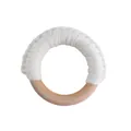 Handcrafted white macrame cotton rope and natural beech wood baby teething ring toy - Off-white