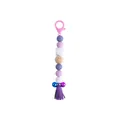 DIY purple beaded keychain with pink lobster clasp, bells, smile face, and tassel - Purple