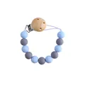 Baby-Schnullerkette aus blauen und grauen Silikonperlen mit Naturholz-Clip - Grau Blau Gemischt