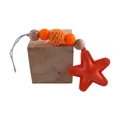 Star-shaped keychain with orange silicone beads, wooden accents and crochet charm - Orange