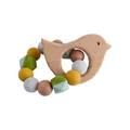 DIY baby teether bracelet with wooden bird teether and multi-color silicone beads - Bird Style