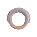 Pink crocheted cotton cord baby teething ring with natural wood grip for sensory play - Light Coffee