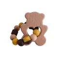 DIY beechwood bear teether with yellow and dark brown silicone bead bracelet - Brown Bear Style