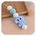 Light blue silicone elephant teething pendant with white beads and crochet accent - Blue