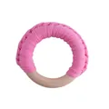 Handmade pink cotton rope woven baby teething ring toy made of natural wood - Deep Pink