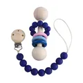 Blue silicone and wood baby teether set with rattle and pacifier clip chain - Royal Blue