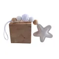Star-shaped leather charm baby keychain with white silicone and natural wooden beads - Off White