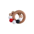 DIY beechwood ring baby teether featuring colorful red, white and black silicone beads - Red