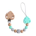 Silicone baby pacifier clip with beech wood leaf and mint green marble beads - Mint Green