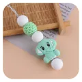 Mint green silicone elephant teether necklace with white and woven beads for babies - Green