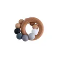 DIY beech wood ring and silicone beads baby teether in monochrome grey and white shades - Gray