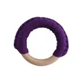 Handmade wooden baby teether ring with deep purple crochet cotton grip for sensory play - Dark Purple