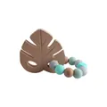 Baby pacifier clip with beech wood leaf toy and mint green silicone beads strap - Teething Gelatin / Mint Green