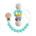Baby wooden rattle and mint green silicone pacifier clip set with colorful beads - Light Green