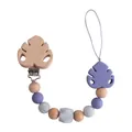 Handmade beech wood pacifier clip with purple silicone leaf bead and marble texture - Lilac Purple