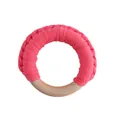 Pink hand-woven cotton cord on a natural wooden teether ring for infant grip training - Rose Pink