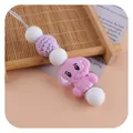 Pink cartoon elephant silicone teething necklace with soft crochet beads and grey cord - Purple